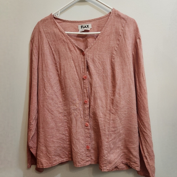 Flax Pink Linen Button Front Shirt Jacket Size Large - Picture 3 of 12